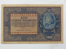 1919 POLAND POLSKA KRAJOWA KASA POZYCZKOWA 100 MAREK POLSKICH PICK# 27 FINE+