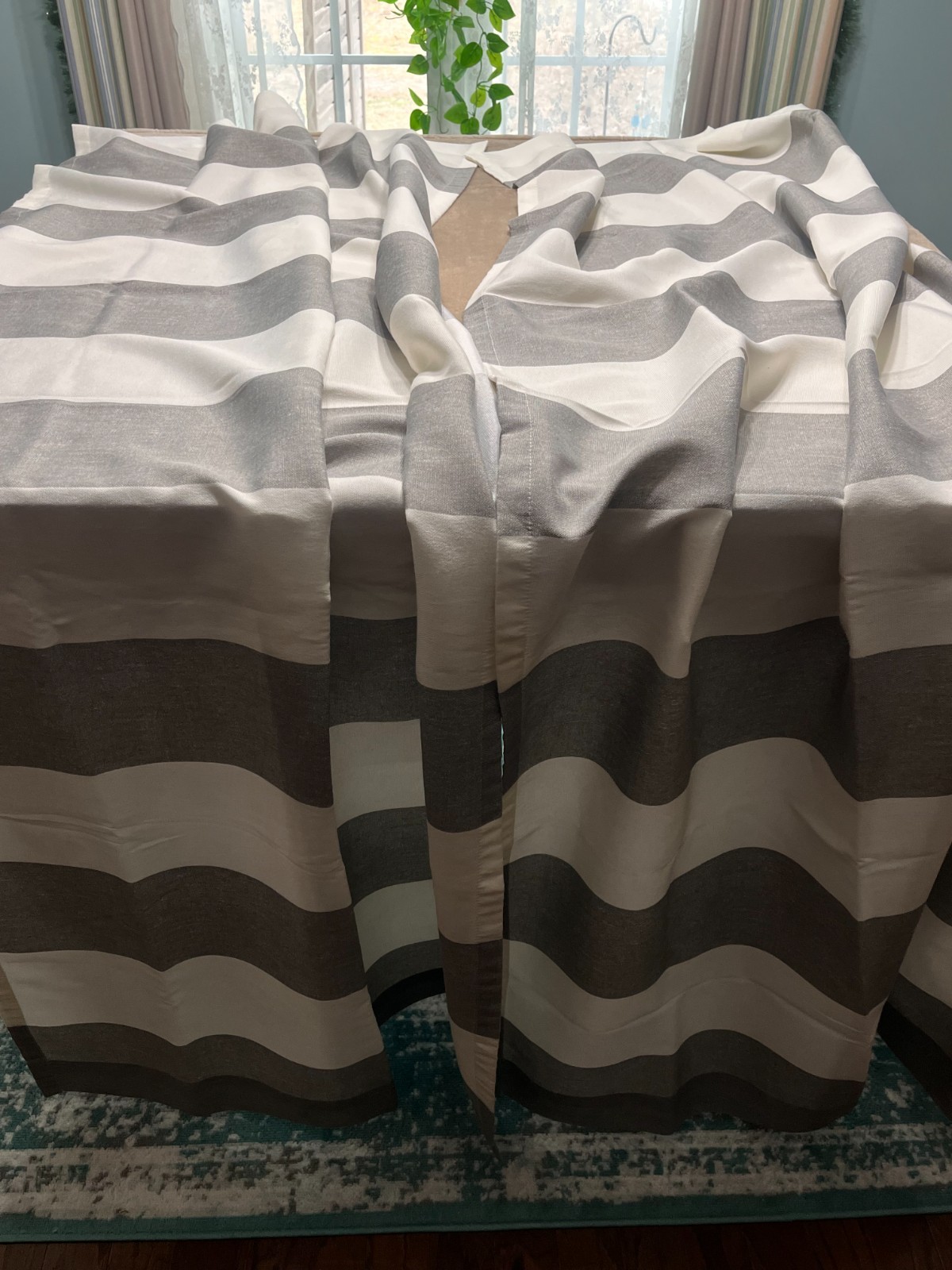 Mainstays-Curtain Panels Set of 2 Gray/ White Stripe approx. 38 x 84 each panel