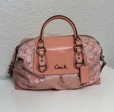 Coach Retired Ashley Pink Coral Signature Sateen Carryall Satchel Purse F15443