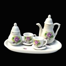 Vintage Mini Porcelain Tea Set Rose Floral Tray tea Pot Cups Dollhouse Decor