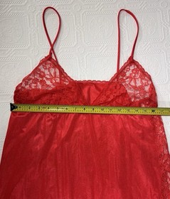 Vintage Mini Babydoll Chiffon & Lace Lingerie Size Medium Flame Red LADY CAMEO