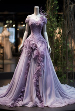 Vintage Purple Wedding Dresses Short Sleeves A Line 3D Flowers Bridal Gowns