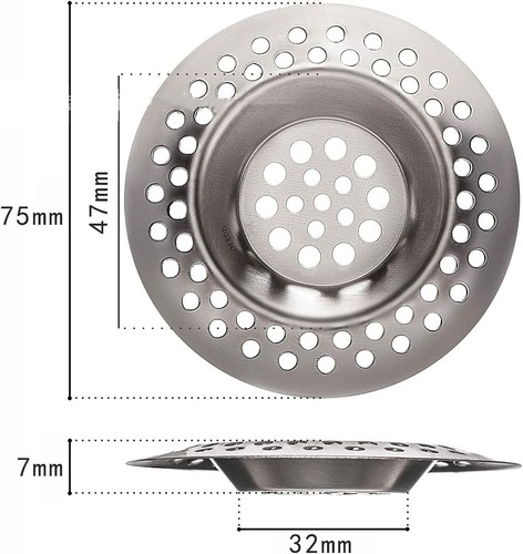 2x STAINLESS STEEL SINK STRAINER BATH PLUG HOLE DRAINER BASIN HAIR TRAP COVER UK - Picture 2 of 3
