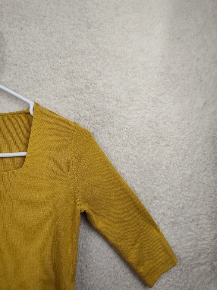 Dressbarn Women Top Small Yellow Cotton Blend Short Sleeve Ribbed Casual Shirt - Image 3 of 4