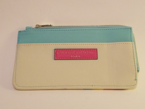 Wallet Adrienne Vittadini Multicolor Rainbow Credit Card Slots Seafoam Green Tan - Picture 2 of 8