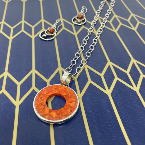 Silpada SET Sponge Coral Necklace Earrings N1594 W1560 Retired Sterling Silver - Picture 5 of 7