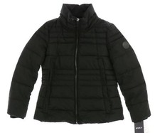DKNY 254941 Womens Water Resistant Puffer Jacket Solid Black Size Medium