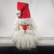 Santa Claus Face Wall Hanging or Shelf Sitter - Yarn  Fleece Christmas Decor