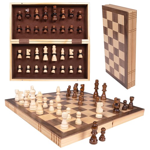 15" Holz Schachspiel mit Magnetfiguren Klappbares Schachbrett Weihnachten Brettspiel - Bild 5 von 21