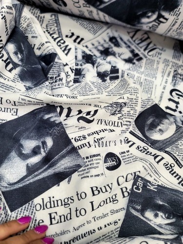 NEWSPAPER WEEKLY NEWS NEWSPRINT COTTON FABRIC SOLD BY THE YARD BLACK WHITE - Picture 2 of 13