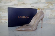 Le Silla EU 35 36 38,5 39 Decollete Tacco Alto in Pelle Verniciata Marrone