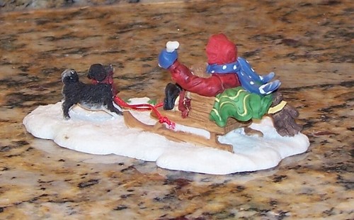 Dog Pulling Young Girl On Sled, O'Well Christmas Village Outdoor Figurine, CUTE! - Picture 3 of 3