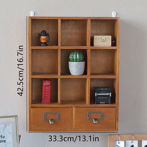9 Cube Storage Shelf Vintage Organizer Small Item Display Cabinet With 2 Drawers - Picture 9 of 12