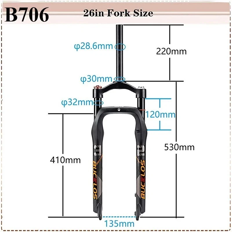 Snow Bike Fat Fork 26*4.0 Tire Mountain Bike Font Suspension Coil/Air Fork - Image 3 of 4