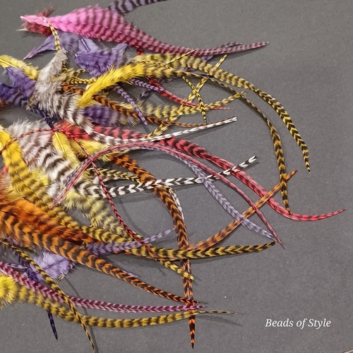 100 Grizzly Rooster Saddle Hackle Feathers For Hair, Crafts, Mixed Length, Color - Picture 5 of 5