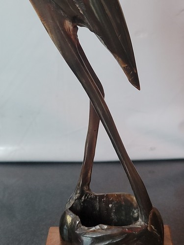 Vtg Hand Carved Egret, Heron, Stork, Crane Horn Sculpture 8.5" Tall wood base - Picture 6 of 11