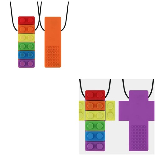 Sensory Chew Necklaces/2 Pack Rainbow Color Teether Chew Silicone Chewy Autism - Picture 23 of 33