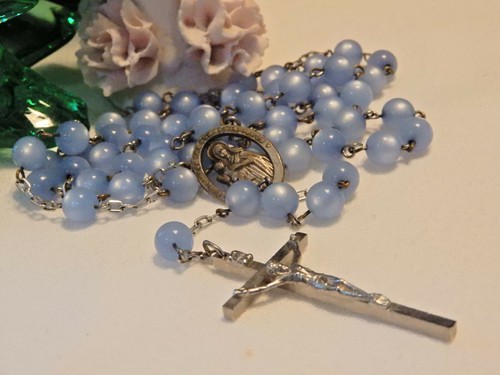 Our LADY of the SNOWS Powder Blue ROSARY Beads w/Silver tone & Crucifix ~Pretty! - Picture 4 of 12