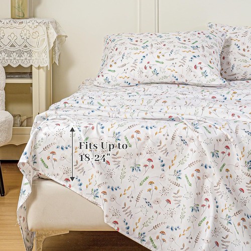 Queen Sheet Set Ultra Soft Deep Pocket Floral Bedding Wrinkle Free Microfiber - Picture 37 of 44