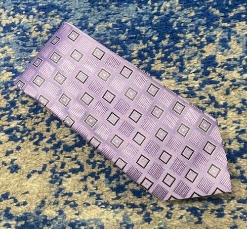 Donald J. Trump Lavender Gray White Geometric Handmade Silk Necktie  - Picture 1 of 4