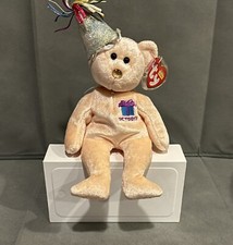 TY Beanie Baby - OCTOBER the Teddy Birthday Bear (w/ hat) (9.5 inch) - MWMT's