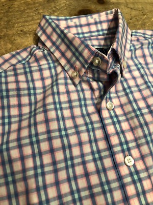 VINEYARD VINES Boys whale shirt Hamlets port plaid flamingo size Large 16 Nwt