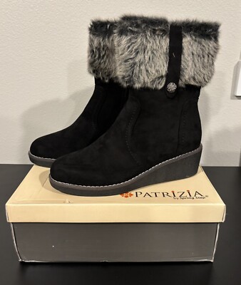 NEW Patrizia by Spring Step Black Faux Fur Lined Leather Zip Boots Womens Sz 42
