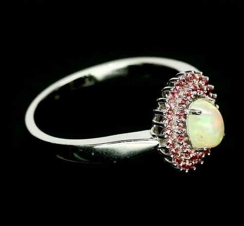 NATURAL 5 X 6 mm. ANILLO MULTICOLOR ÓPALO Y ZAFIRO PLATA ESTERLINA 925 TALLA 10,5 - Imagen 2 de 3