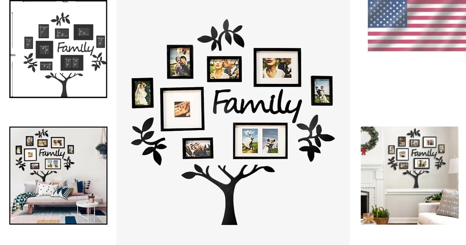 Versatile Wall-Mounted Family Tree Frame Set - Holds 9 Pictures 4x4 to 10x12 - Image 2 of 4