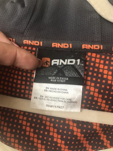 And1 And One Hoodie Men Sz 2XL Hooded Pockets Full Zip Orange Black EUC - Picture 6 of 8