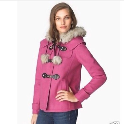 JUICY COUTURE PINK WOOL TOGGLE FAUX FUR POM POM HOOD COAT JACKET SIZE M NWOT - Picture 7 of 10