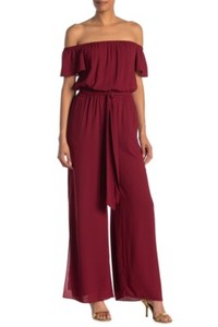 Rachel Roy Novia off Shoulder Jumpsuit Size S Flared Leg Red Ne B45
