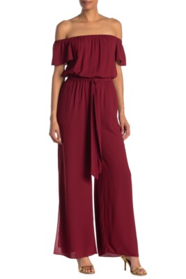 Rachel Roy Jumpsuit Off Shoulder Wide Leg Red Sz S NEW NWT N166