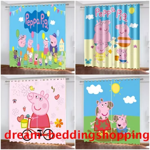 Peppa Pig 3D Dicke Verdunkelungsvorhänge Kinderzimmer Dekore Thermo Ring Top Ösen - Bild 1 von 22
