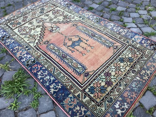 Türkischer Antik Teppich Bohemian Area Rug Oushak Rug Vintage Rug Handmade Wollteppich - Bild 2 von 10