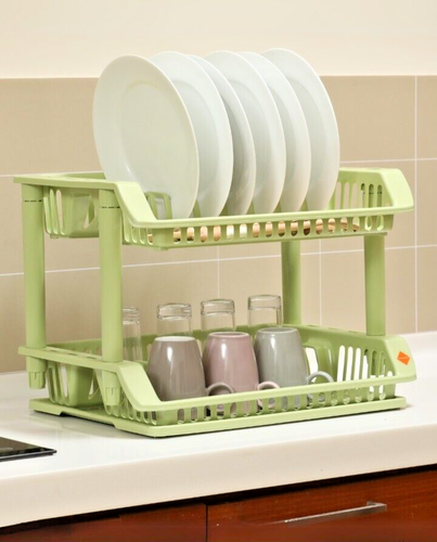Plate Rack Organizer, Multi-Purpose, Durable Plastic, Easy Clean, green & white - Picture 1 of 4
