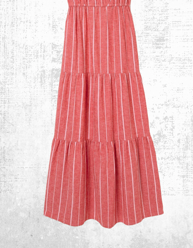 Ex Fat Face Women’s Short Sleeve Aubrey Stripe Linen Blend Maxi Dress in Red - Picture 4 of 6