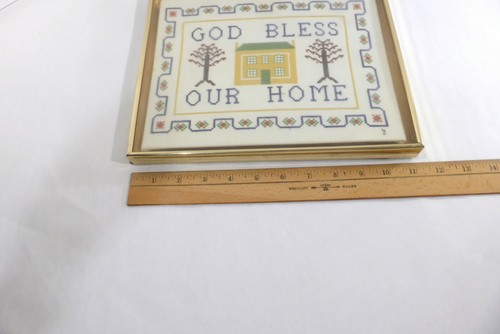 Fertig gerahmter Kreuzstich Gott segne unser Zuhause 11 Zoll x 9 Zoll Haus Geschenk - Bild 7 von 10