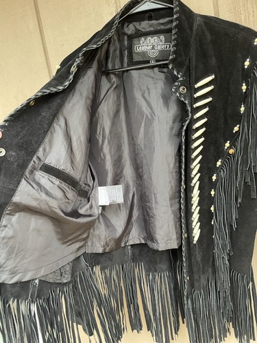 Leather Gallery Black Suede Fringed Jacket Ladies Large Beaded Stunning Suede - Picture 8 of 18