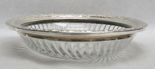 BEAUTIFUL ACANTHUS RIM STERLING SILVER & CRYSTAL 6" CANDY DISH - Picture 2 of 4