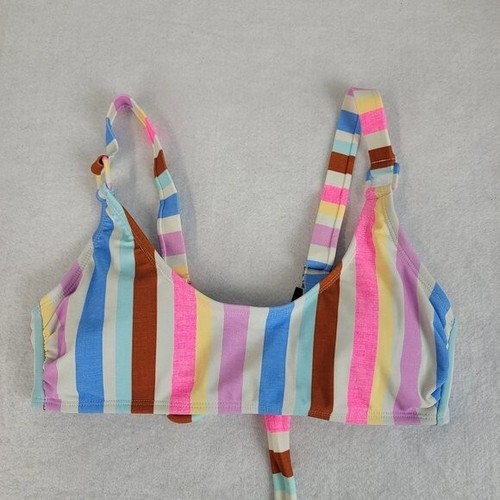 California Waves MULTI colored Juniors L Striped Brawlette Bikini Top Swim beach - Picture 3 of 3