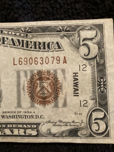 1934-A $5 FIVE DOLLARS “HAWAII” FRN FEDERAL RESERVE NOTE High Grade - Picture 8 of 12