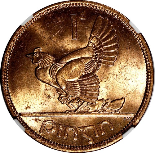 IRLANDA Repubblica Bronzo 1966 1 penny NGC MS63 RD ROSSO PIENO KM# 11 (047) - Foto 4 di 4