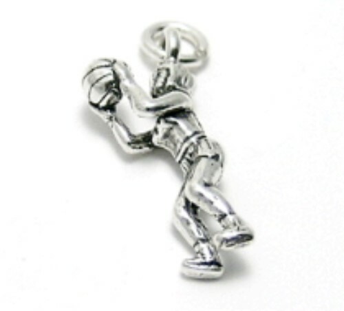 Guaranteed Genuine 925 Sterling Silver 3D Girl Basketball Player Charm Pendant - Picture 1 of 1