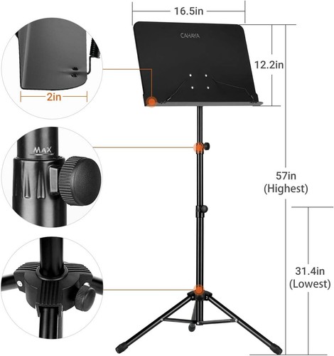 Height Adjustable Music Stand with Carrying Bag and Sheet Music Folder - 5-in-1 - Picture 4 of 10