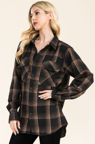 Ladies Womens Plaid Flannel Oversized Long Sleeve Shirt S M L XL XXL - Picture 142 of 142