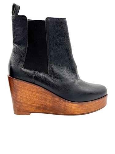 KDB KELSI DAGGER Black LEATHER WEDGE PLATFORM BOOT BOOTIE WOOD BOTTOM NEW 8.5 - Picture 4 of 12