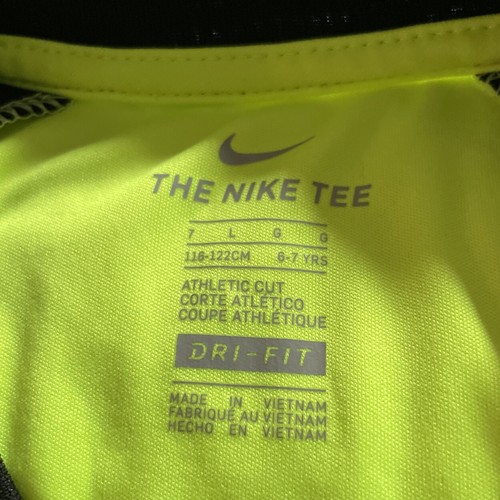 NIKE Youth Dri Fit Long Sleeve Athletic Shirt Sz 7 Large Neon Yellow/Green & Blk - Picture 4 of 9