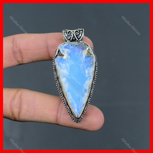 925 Sterling Silber natürlicher milchiger Opal rau Messer Muschel Vintage Lünette Anhänger - Bild 4 von 6