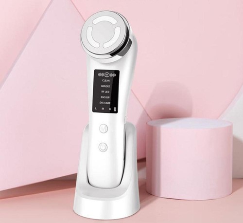 Weiß 5-in-1 EMS Radiofrequenz Mikrostrom Hautverjüngung Gesichtsmassagegerät - Bild 9 von 12